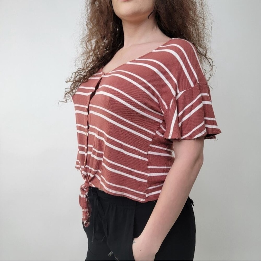Chance or Fate Maroon and White Striped Button-Down Shirt